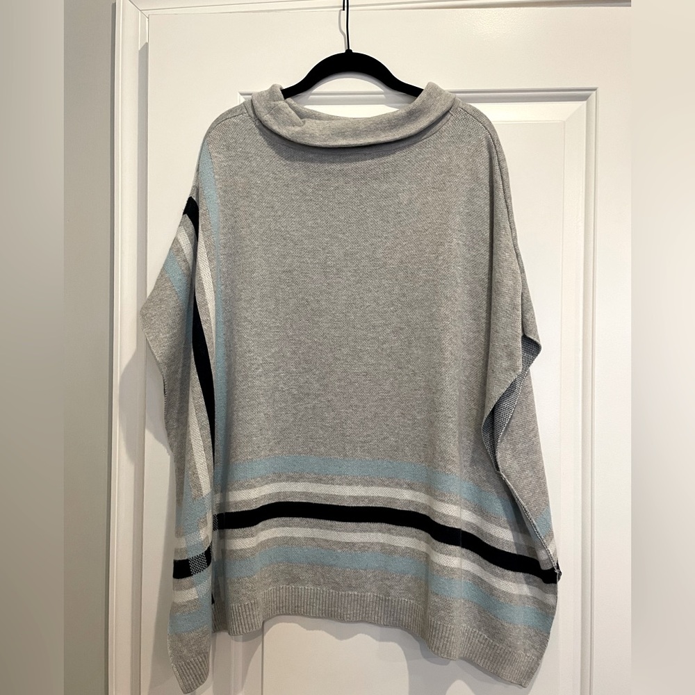 Talbots poncho- gray with blue and white stripes, great condition!!